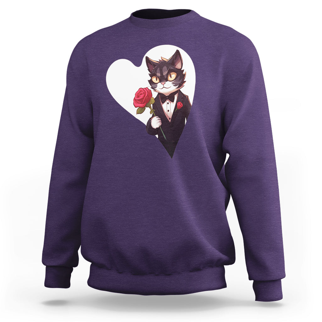 Valentine's Day Sweatshirt Tuxedo Cat Valentine Heart for Kitten and Animal Lovers - Wonder Print Shop
