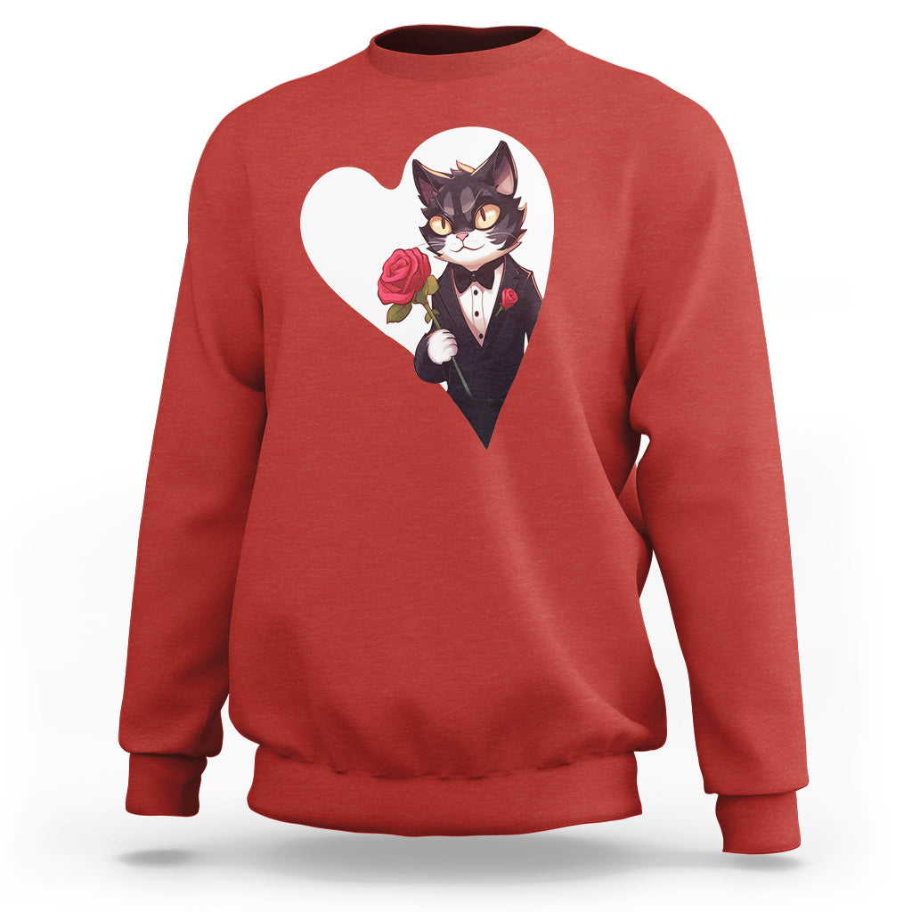 Valentine's Day Sweatshirt Tuxedo Cat Valentine Heart for Kitten and Animal Lovers - Wonder Print Shop