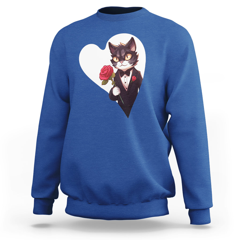 Valentine's Day Sweatshirt Tuxedo Cat Valentine Heart for Kitten and Animal Lovers - Wonder Print Shop