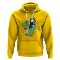 Valentine's Day Hoodie Cat Riding Dinosaur Cool Tuxedo On Suit And Take Rose - Wonder Print Shop