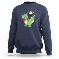 Valentine's Day Sweatshirt Cat Riding Dinosaur Cool Tuxedo On Suit And Take Rose - Wonder Print Shop