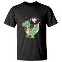 Valentine's Day T Shirt Cat Riding Dinosaur Cool Tuxedo On Suit And Take Rose - Wonder Print Shop