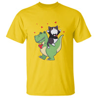 Valentine's Day T Shirt Cat Riding Dinosaur Cool Tuxedo On Suit And Take Rose - Wonder Print Shop