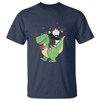 Valentine's Day T Shirt Cat Riding Dinosaur Cool Tuxedo On Suit And Take Rose - Wonder Print Shop