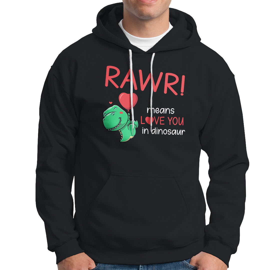 Valentine's Day Hoodie Rawr Means Love You in Dinosaur Cute Heart Ballon - Wonder Print Shop
