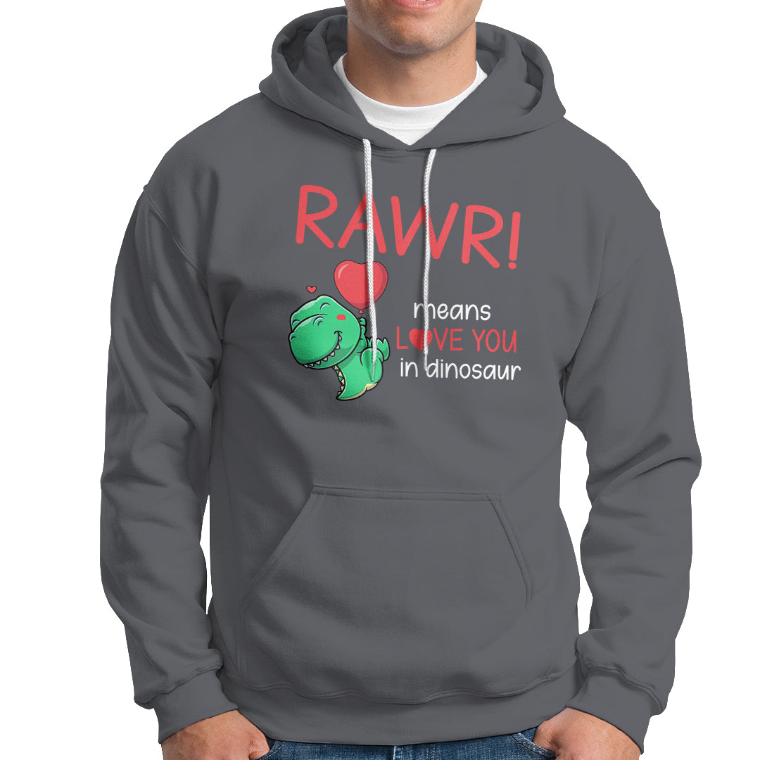 Valentine's Day Hoodie Rawr Means Love You in Dinosaur Cute Heart Ballon - Wonder Print Shop