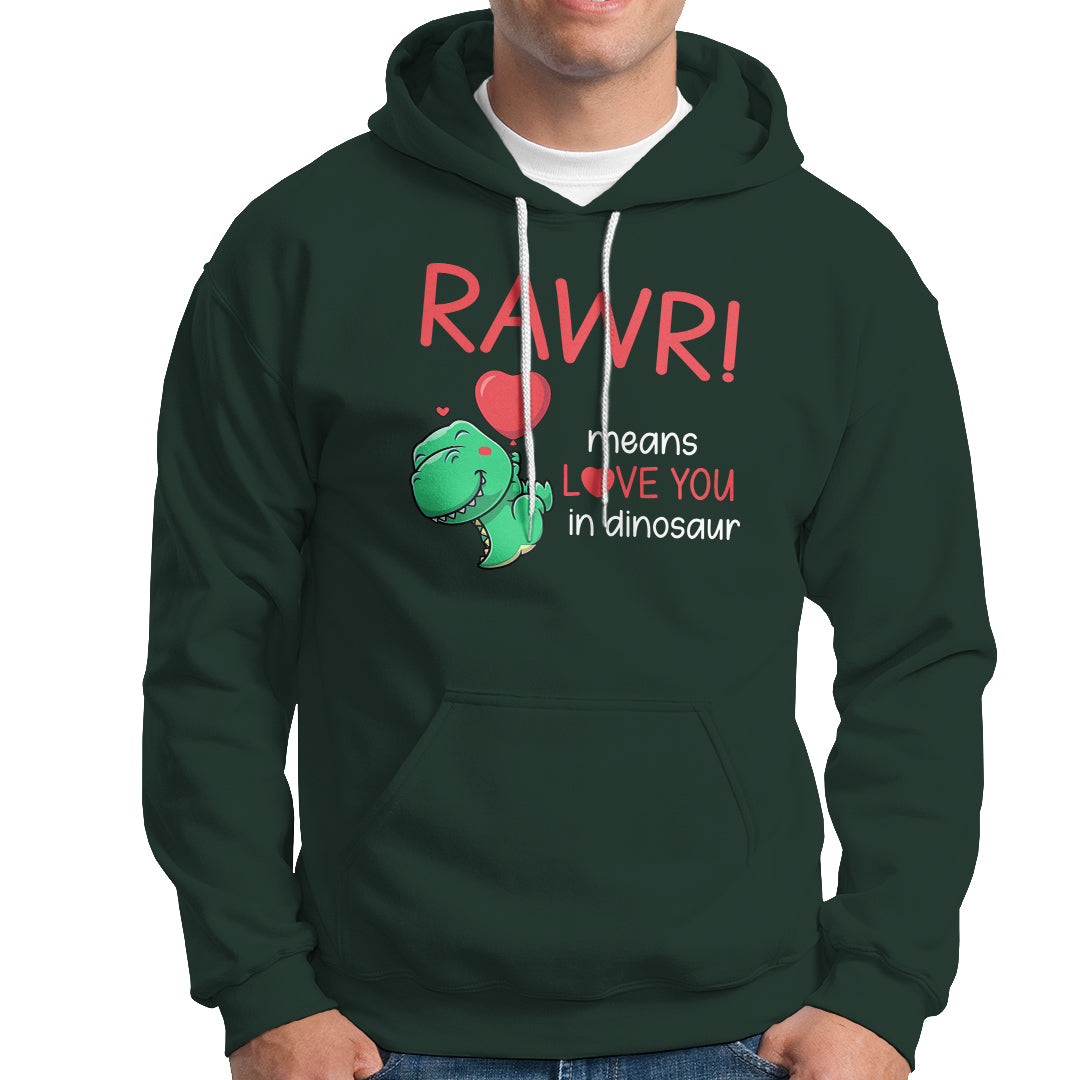 Valentine's Day Hoodie Rawr Means Love You in Dinosaur Cute Heart Ballon - Wonder Print Shop