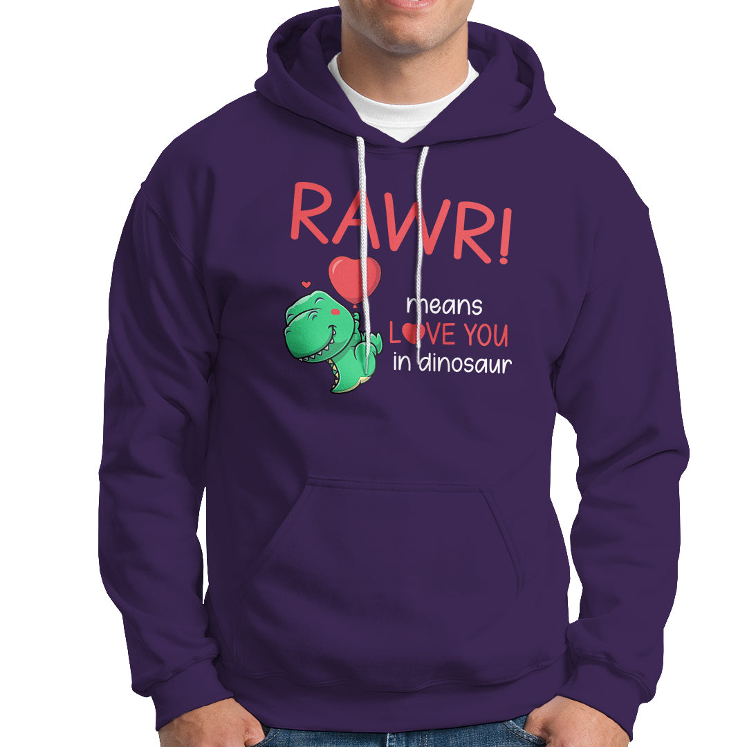 Valentine's Day Hoodie Rawr Means Love You in Dinosaur Cute Heart Ballon - Wonder Print Shop