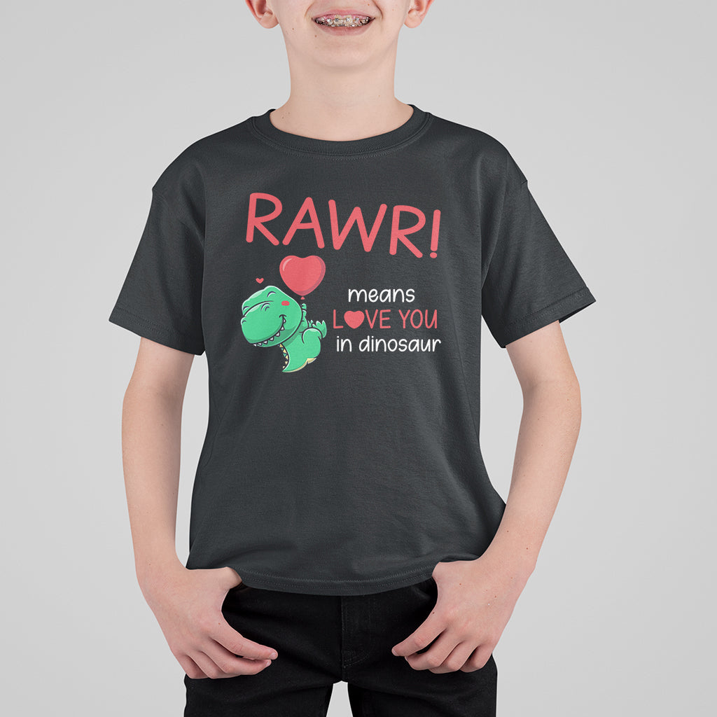 Valentine's Day T Shirt For Kid Rawr Means Love You in Dinosaur Cute Heart Ballon - Wonder Print Shop
