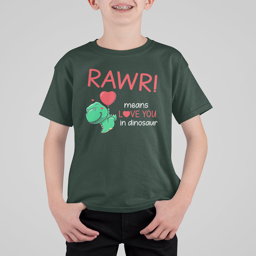 Valentine's Day T Shirt For Kid Rawr Means Love You in Dinosaur Cute Heart Ballon - Wonder Print Shop
