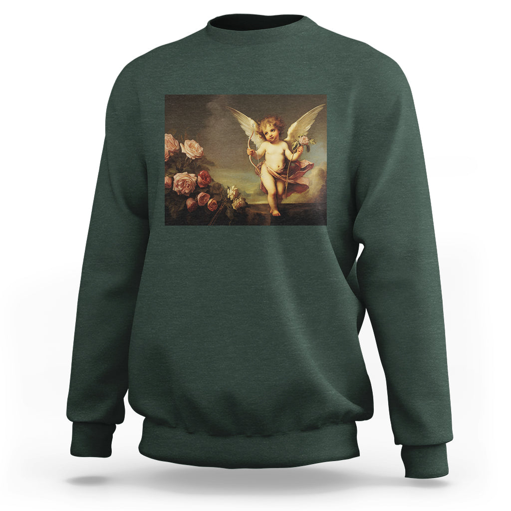 Valentine's Day Sweatshirt Cupid Cherubs Art Valentine Angel Rose Garden Aesthetic - Wonder Print Shop