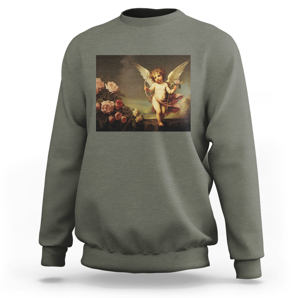 Valentine's Day Sweatshirt Cupid Cherubs Art Valentine Angel Rose Garden Aesthetic - Wonder Print Shop