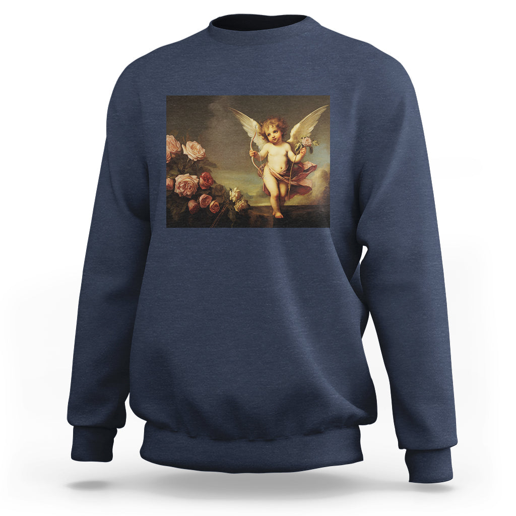 Valentine's Day Sweatshirt Cupid Cherubs Art Valentine Angel Rose Garden Aesthetic - Wonder Print Shop