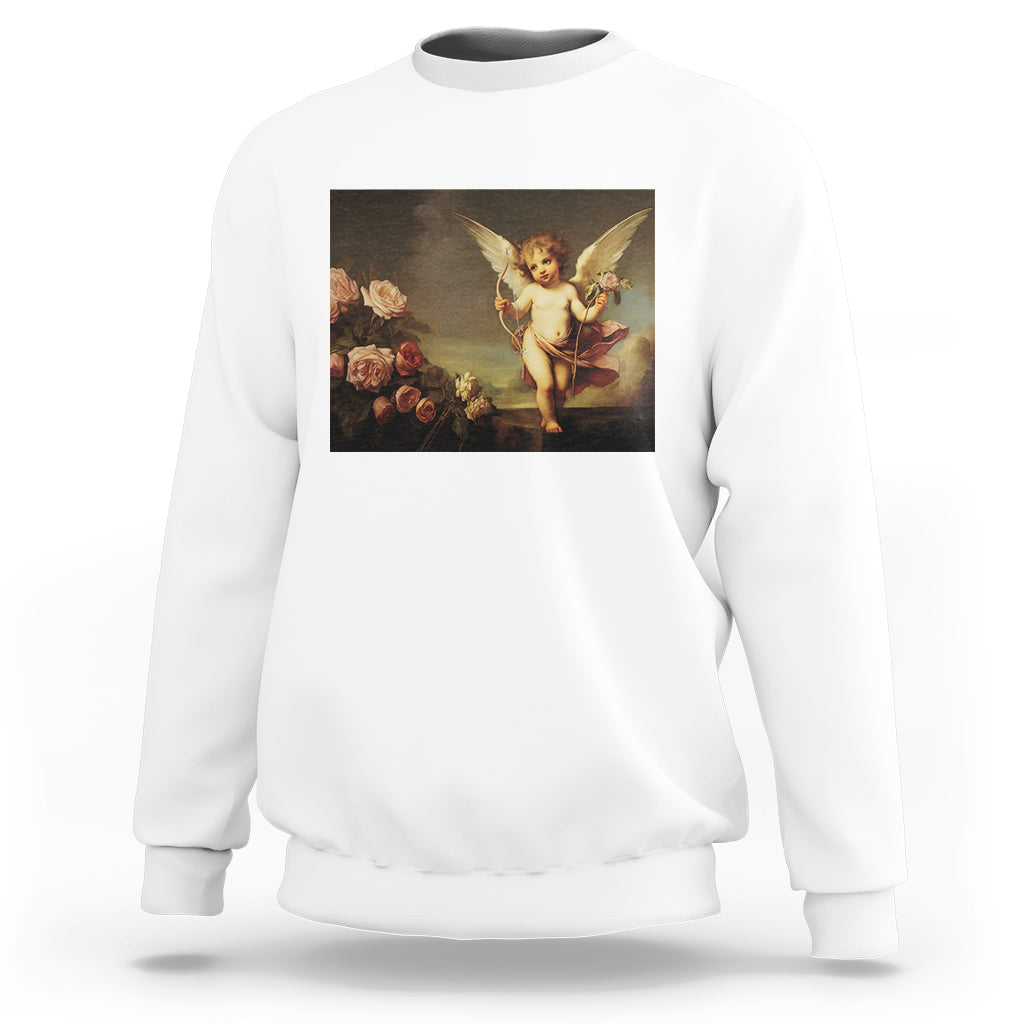 Valentine's Day Sweatshirt Cupid Cherubs Art Valentine Angel Rose Garden Aesthetic - Wonder Print Shop