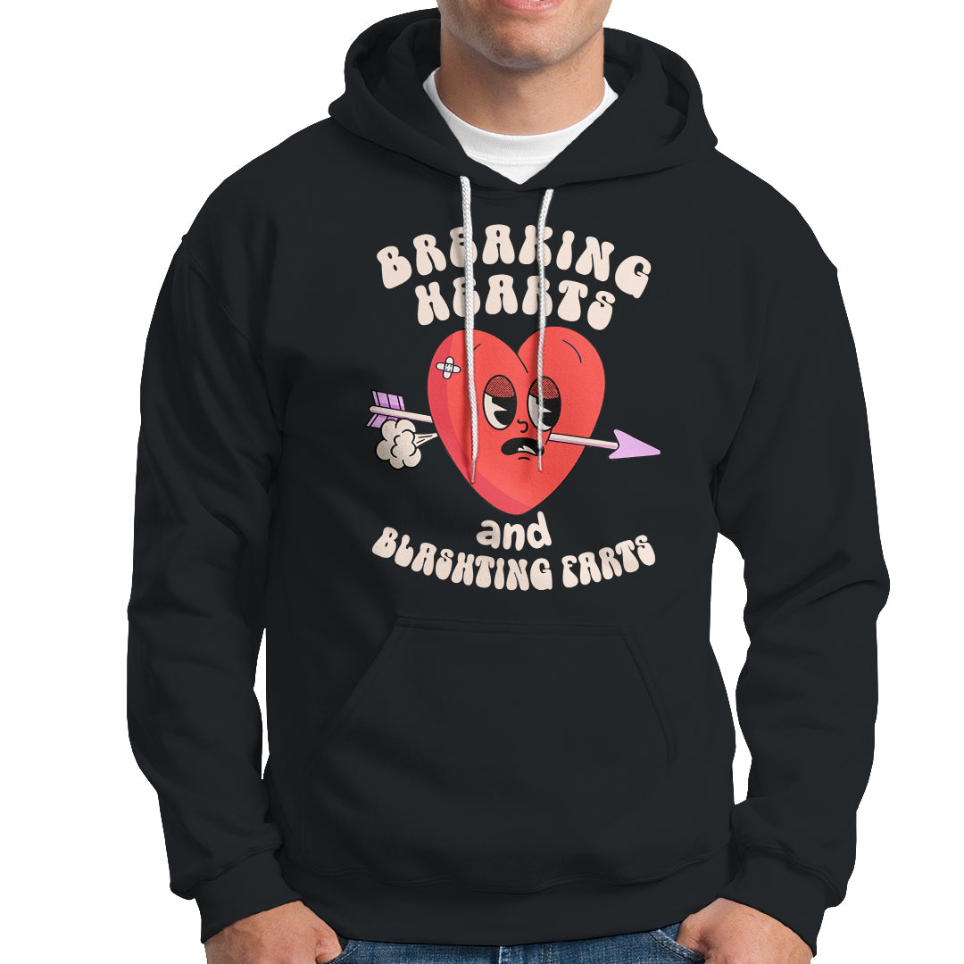 Valentine's Day Hoodie Breaking Hearts And Blasting Farts - Wonder Print Shop