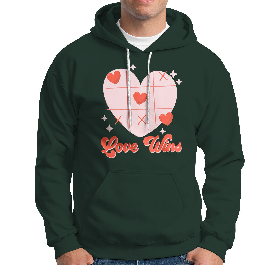Valentine's Day Hoodie Love Always Wins Funny Heart Tic Tac Toe - Wonder Print Shop
