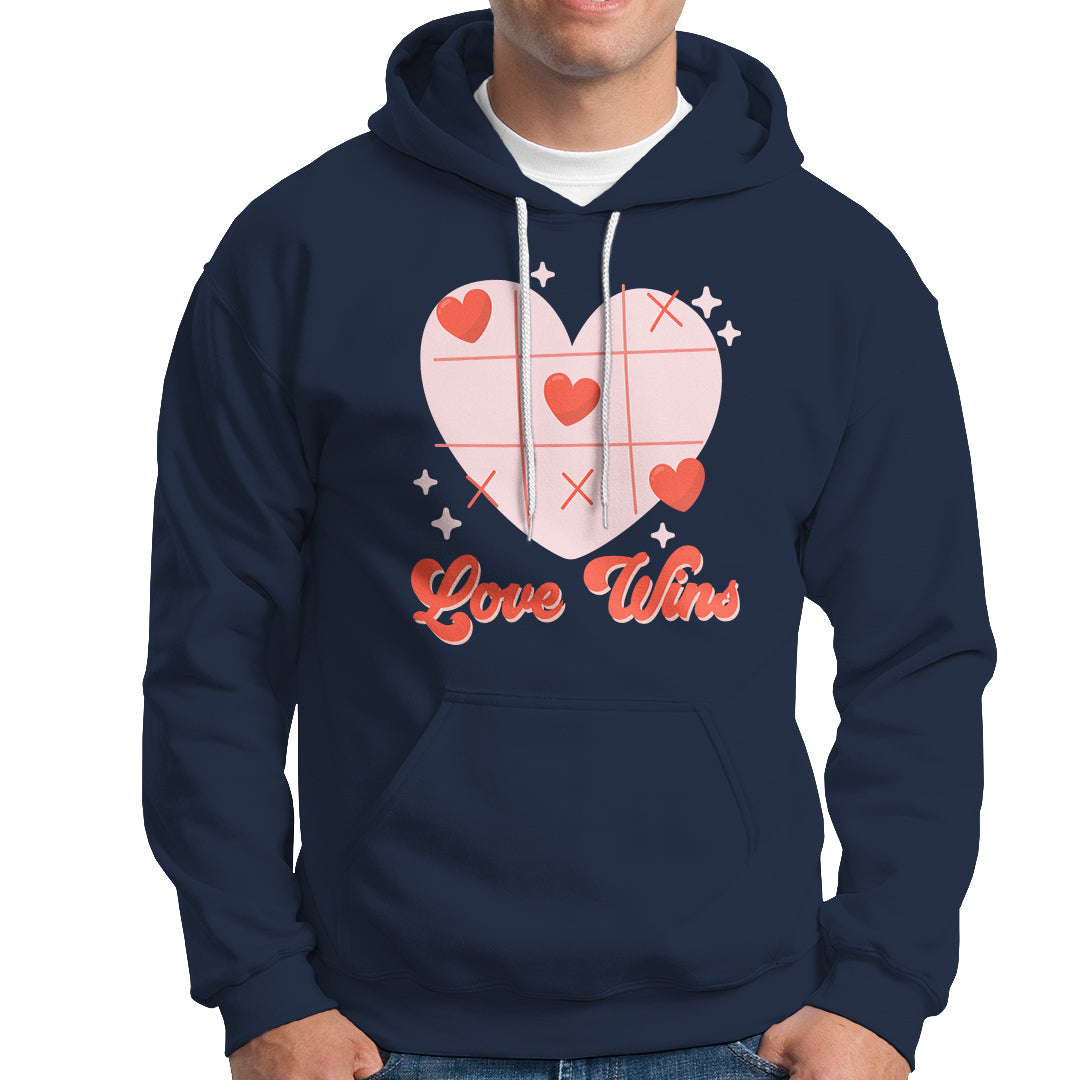 Valentine's Day Hoodie Love Always Wins Funny Heart Tic Tac Toe - Wonder Print Shop