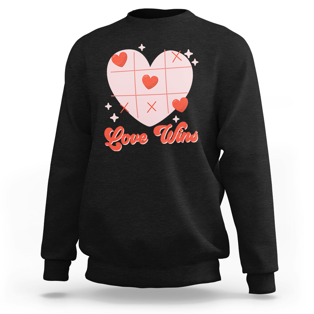 Valentine's Day Sweatshirt Love Always Wins Funny Heart Tic Tac Toe - Wonder Print Shop