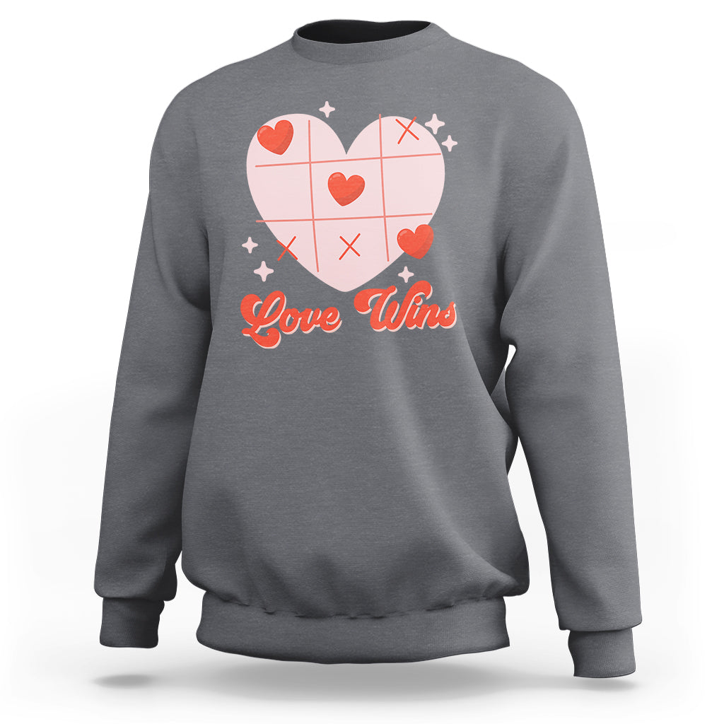 Valentine's Day Sweatshirt Love Always Wins Funny Heart Tic Tac Toe - Wonder Print Shop