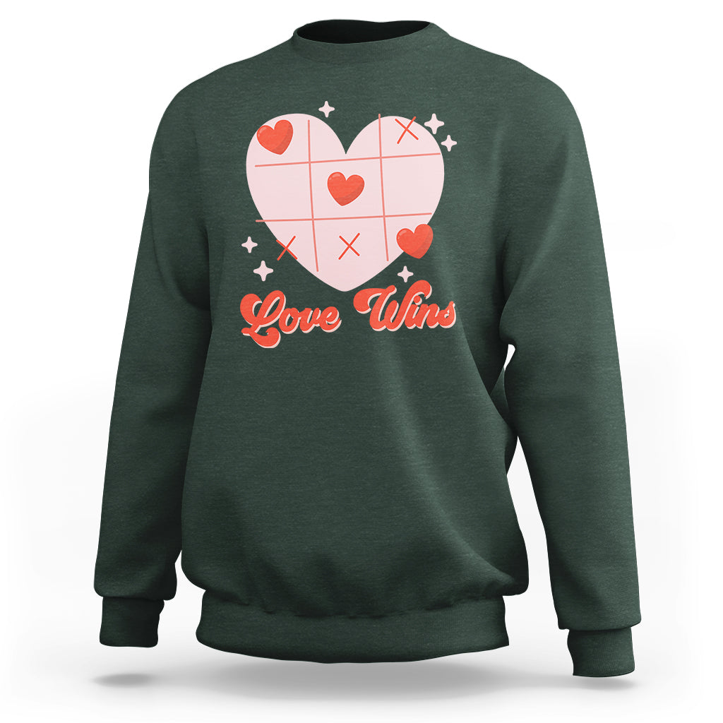 Valentine's Day Sweatshirt Love Always Wins Funny Heart Tic Tac Toe - Wonder Print Shop