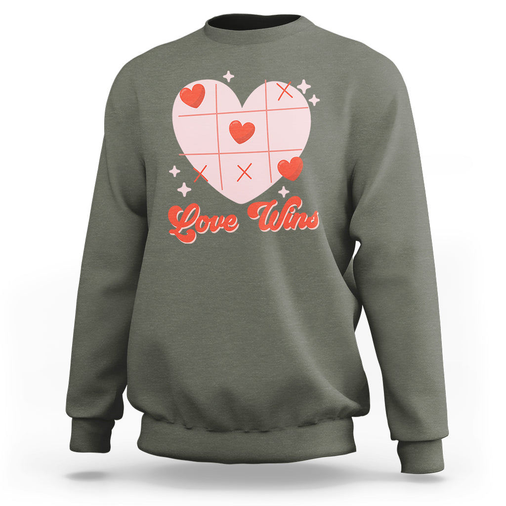 Valentine's Day Sweatshirt Love Always Wins Funny Heart Tic Tac Toe - Wonder Print Shop