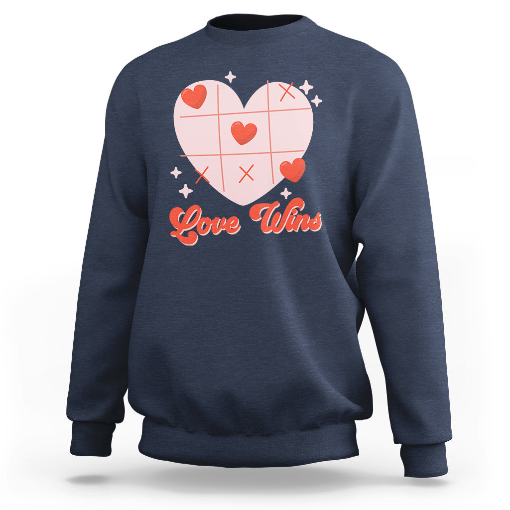 Valentine's Day Sweatshirt Love Always Wins Funny Heart Tic Tac Toe - Wonder Print Shop