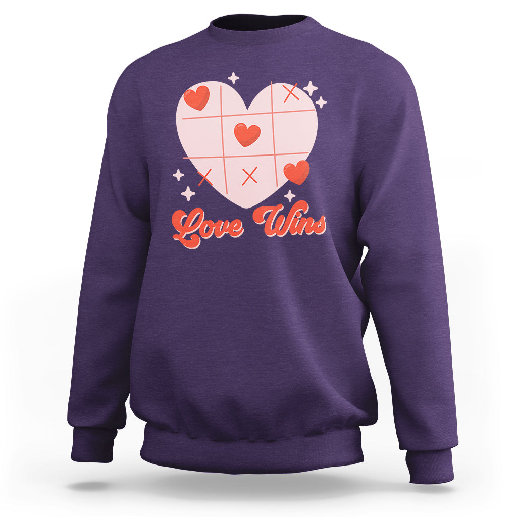 Valentine's Day Sweatshirt Love Always Wins Funny Heart Tic Tac Toe - Wonder Print Shop