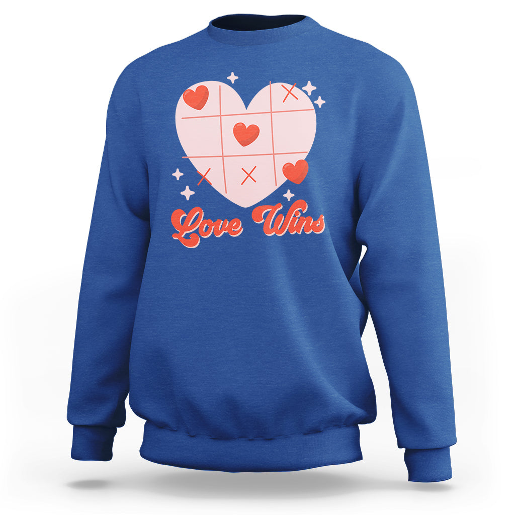 Valentine's Day Sweatshirt Love Always Wins Funny Heart Tic Tac Toe - Wonder Print Shop