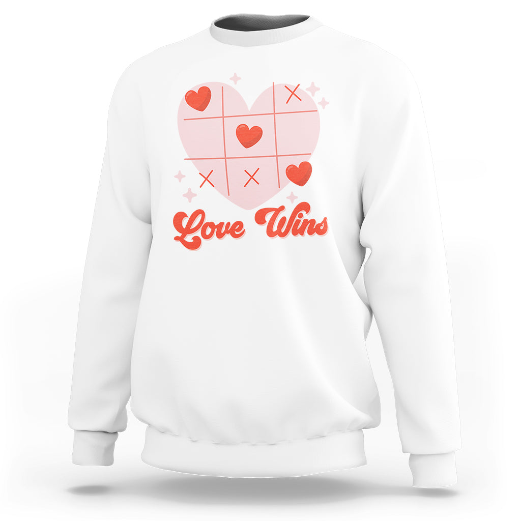Valentine's Day Sweatshirt Love Always Wins Funny Heart Tic Tac Toe - Wonder Print Shop