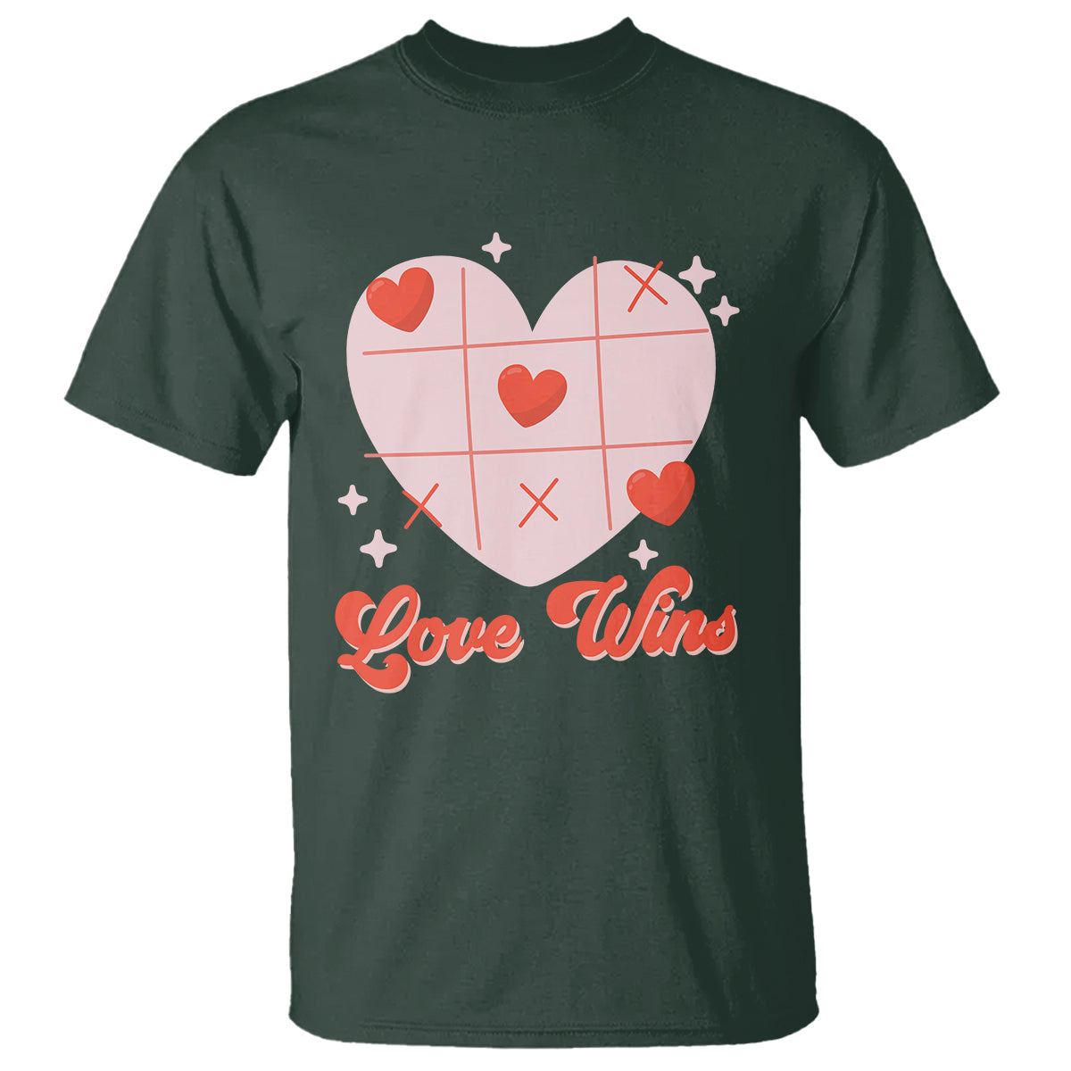 Valentine's Day T Shirt Love Always Wins Funny Heart Tic Tac Toe - Wonder Print Shop
