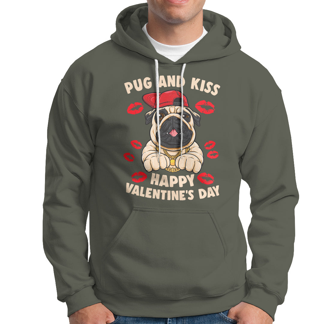 Pug And Kiss Happy Valentine's Day Funny Pet Lover Hoodie - Wonder Print Shop