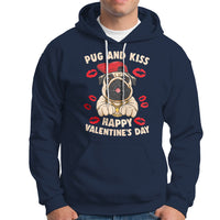 Pug And Kiss Happy Valentine's Day Funny Pet Lover Hoodie - Wonder Print Shop
