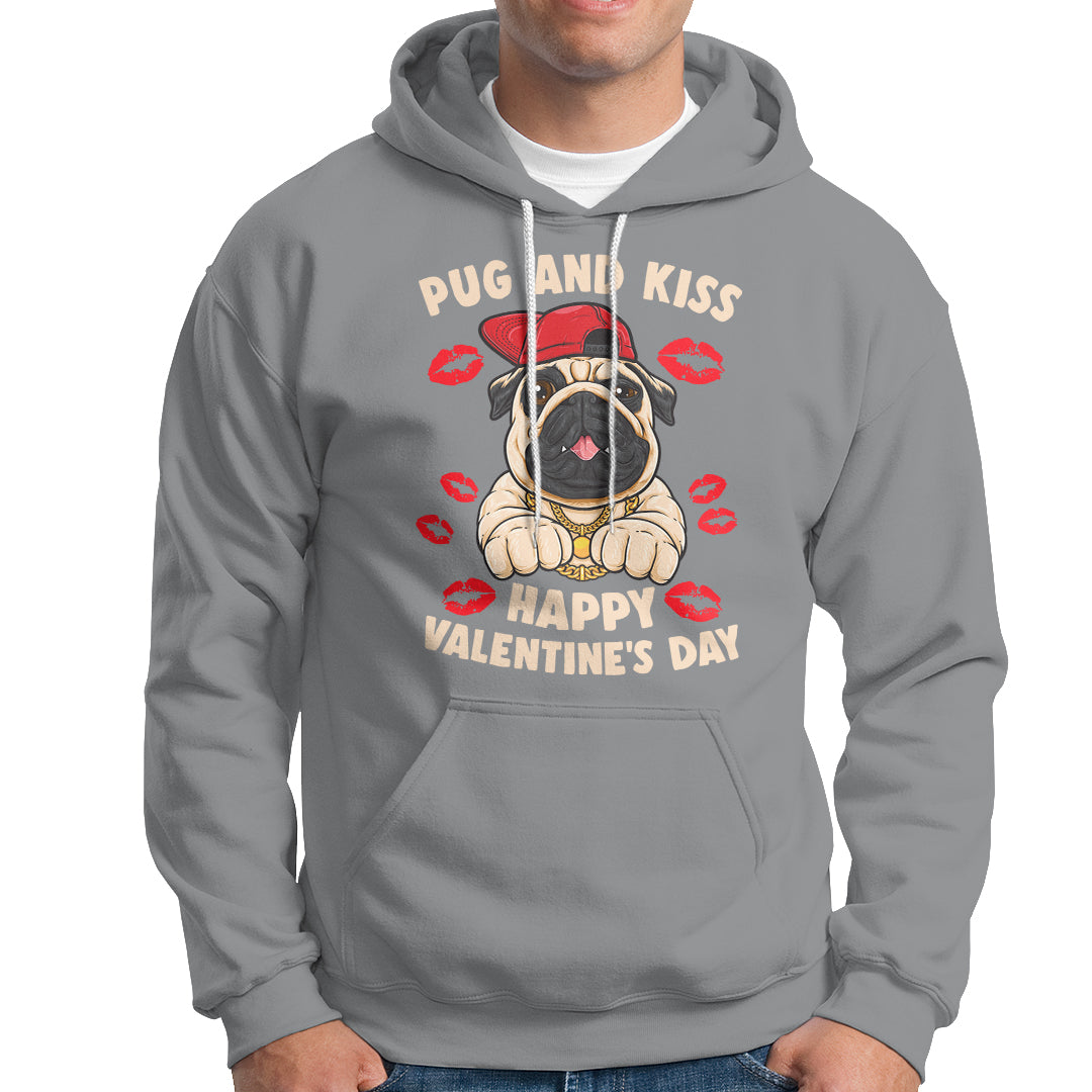 Pug And Kiss Happy Valentine's Day Funny Pet Lover Hoodie - Wonder Print Shop