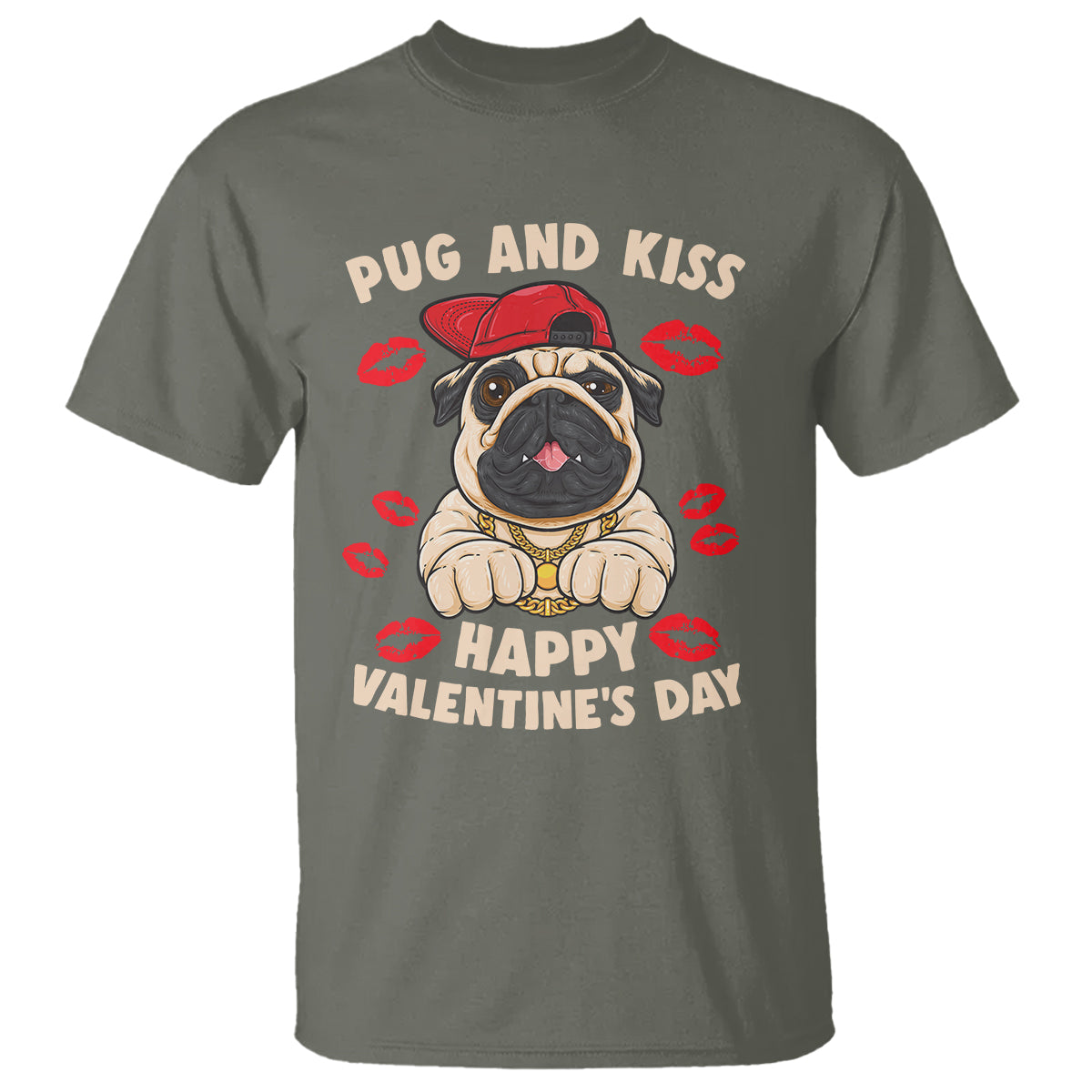 Pug And Kiss Happy Valentine's Day Funny Pet Lover T Shirt - Wonder Print Shop