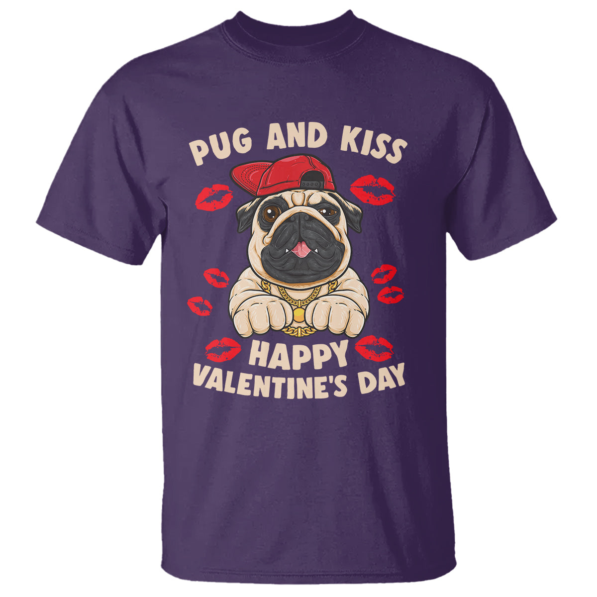 Pug And Kiss Happy Valentine's Day Funny Pet Lover T Shirt - Wonder Print Shop