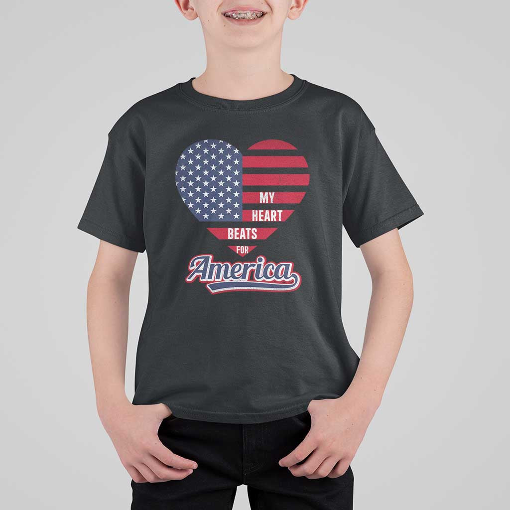 Patriotic T Shirt For Kid My Heart Beats For America Valentine's Day