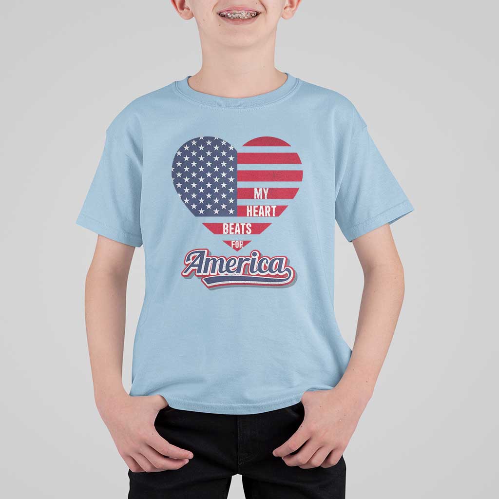 Patriotic T Shirt For Kid My Heart Beats For America Valentine's Day