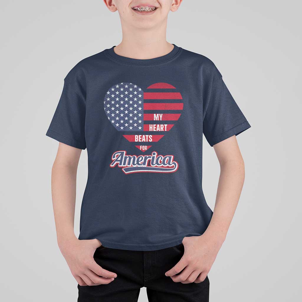 Patriotic T Shirt For Kid My Heart Beats For America Valentine's Day