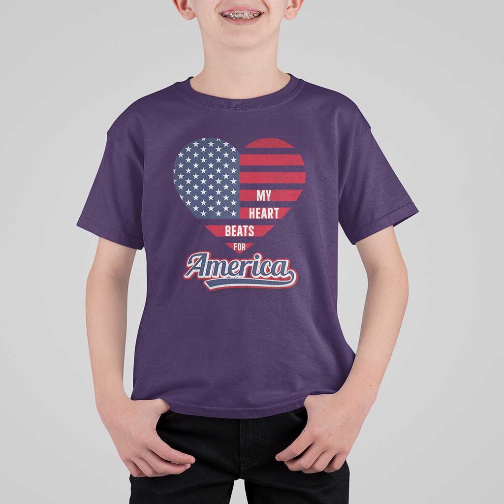 Patriotic T Shirt For Kid My Heart Beats For America Valentine's Day