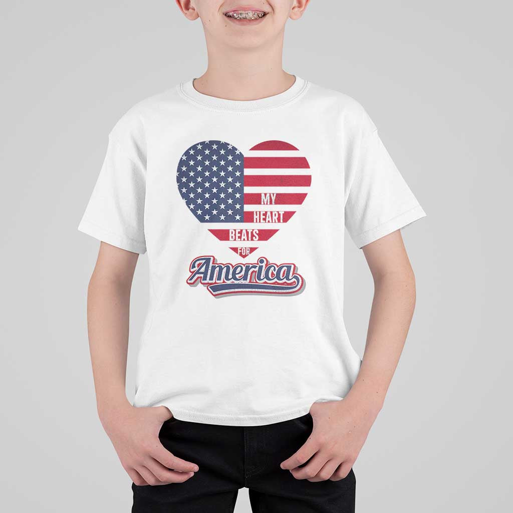 Patriotic T Shirt For Kid My Heart Beats For America Valentine's Day