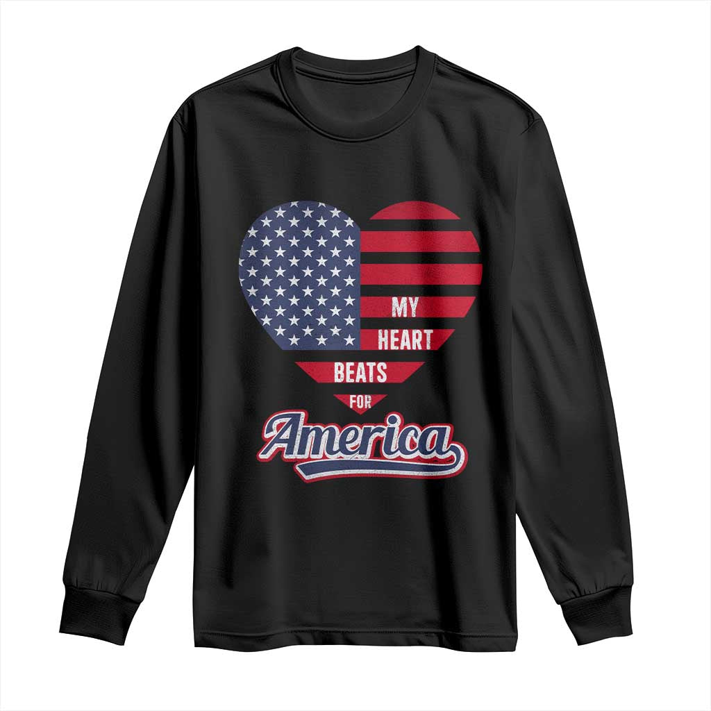 Patriotic Long Sleeve Shirt My Heart Beats For America Valentine's Day