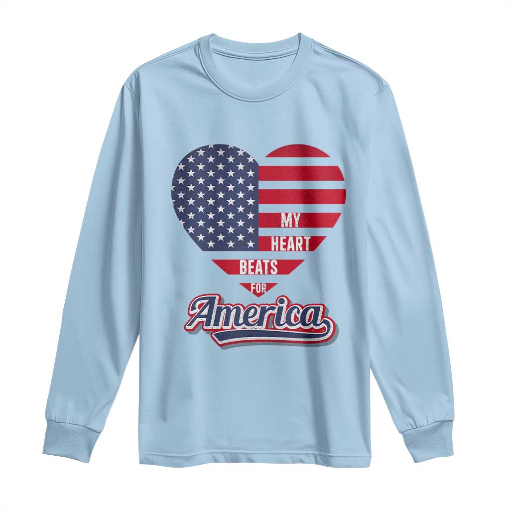 Patriotic Long Sleeve Shirt My Heart Beats For America Valentine's Day