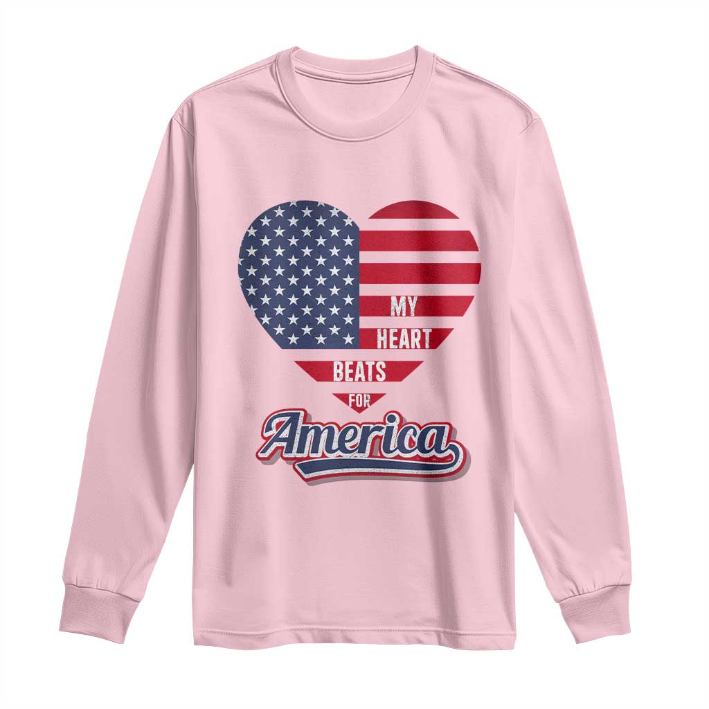 Patriotic Long Sleeve Shirt My Heart Beats For America Valentine's Day
