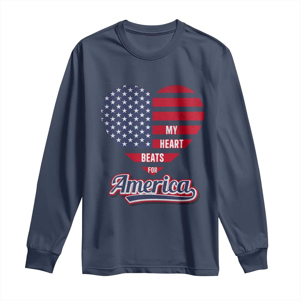 Patriotic Long Sleeve Shirt My Heart Beats For America Valentine's Day
