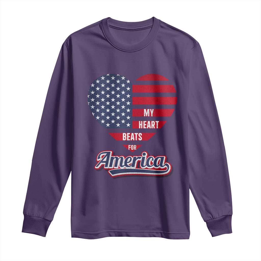 Patriotic Long Sleeve Shirt My Heart Beats For America Valentine's Day