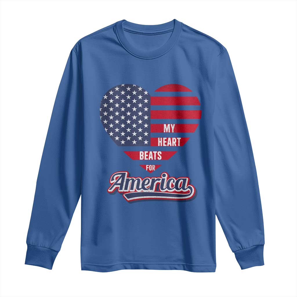 Patriotic Long Sleeve Shirt My Heart Beats For America Valentine's Day