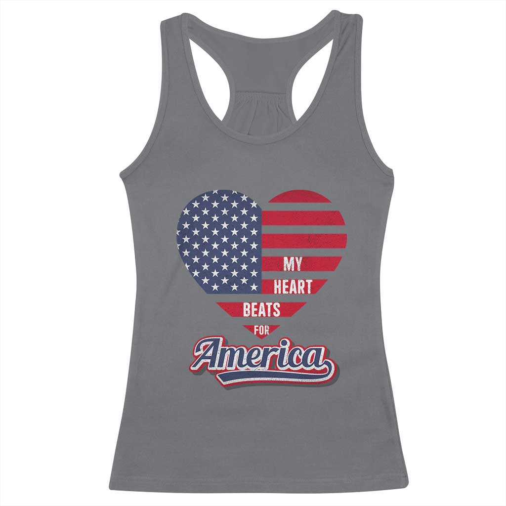 Patriotic Racerback Tank Top My Heart Beats For America Valentine's Day