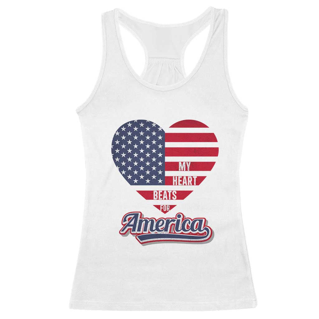 Patriotic Racerback Tank Top My Heart Beats For America Valentine's Day