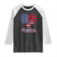Patriotic Raglan Shirt My Heart Beats For America Valentine's Day