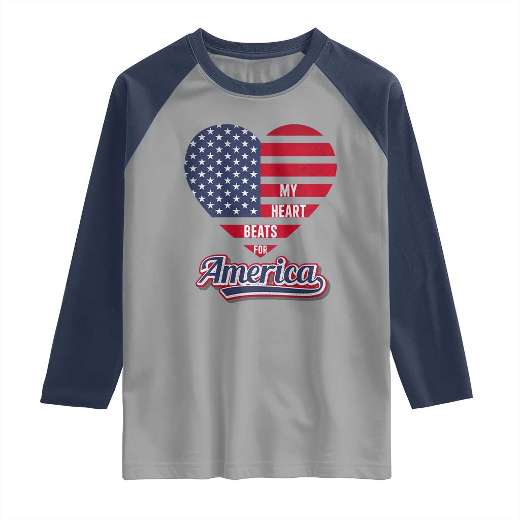 Patriotic Raglan Shirt My Heart Beats For America Valentine's Day